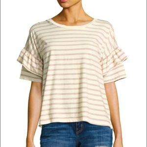 New Ann Taylor Linen Striped top Blouse Top Flutter Size Large